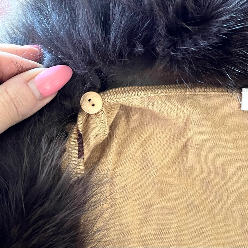 CACHE Zipper Sweater SMALL Leopard Animal Print Fox Fur Collar Knit Cardigan Top - Picture 14 of 15